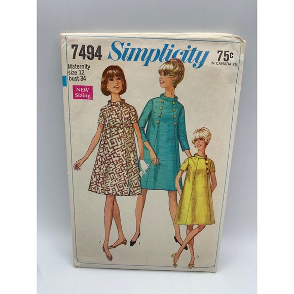 Simplicity Misses Maternity Dress Sewing Pattern Sz 12 7494 - Picture 4 of 4
